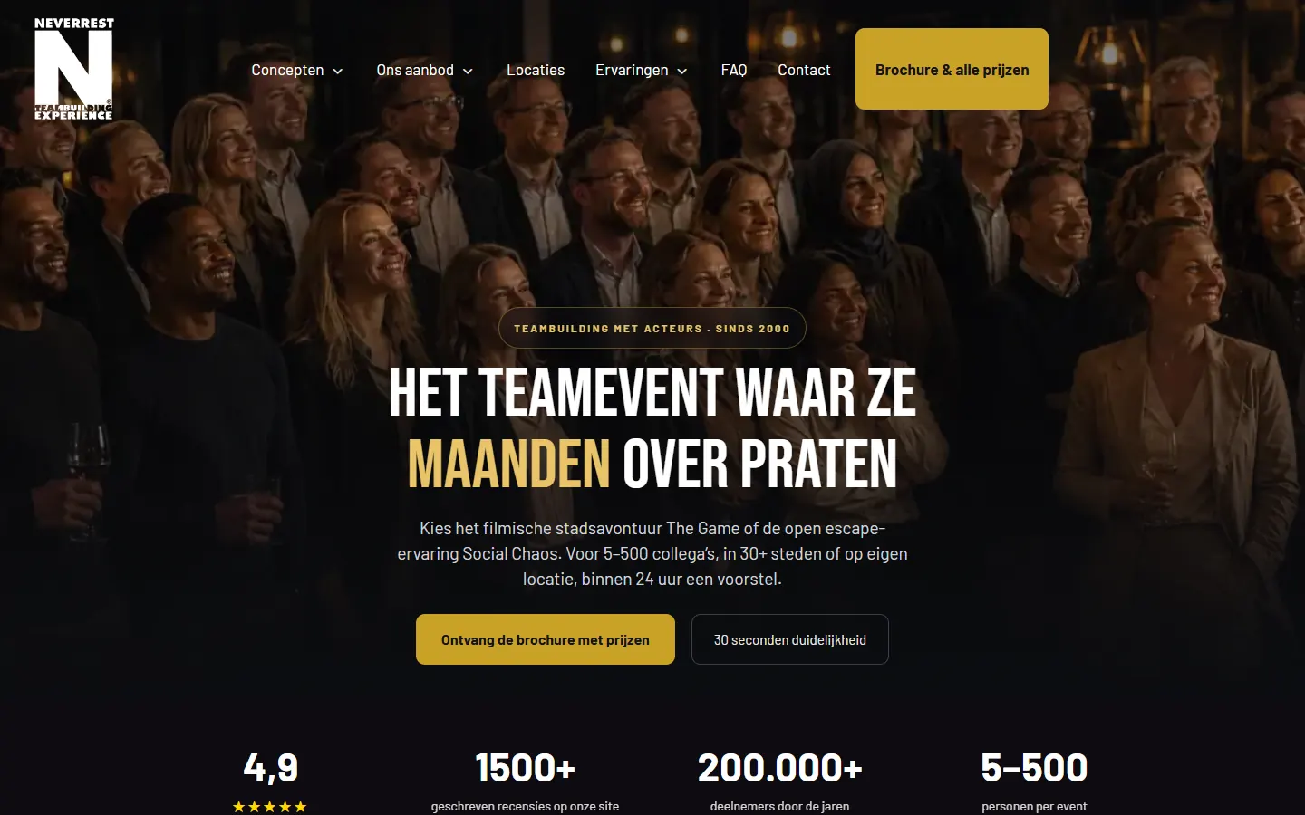 Schermbeeld van neverrest.nl op een laptop