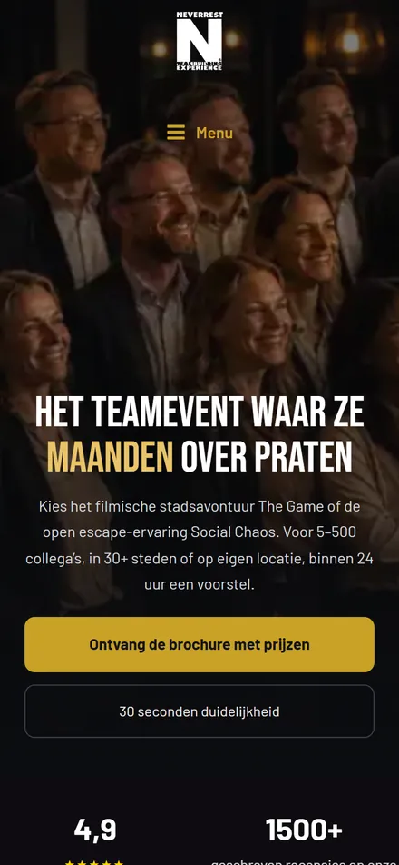 Schermbeeld van neverrest.nl op een telefoon