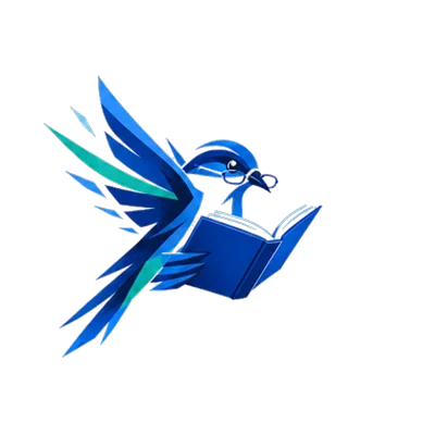 A bird reading a book