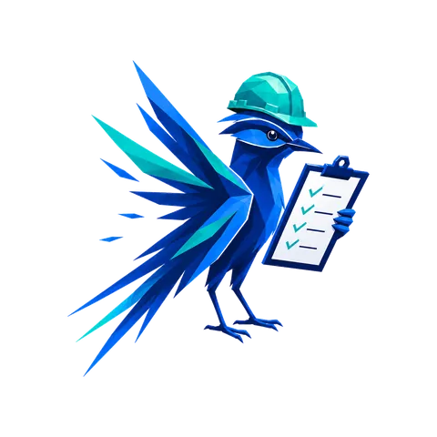 A bird with a hard hat and a checklist