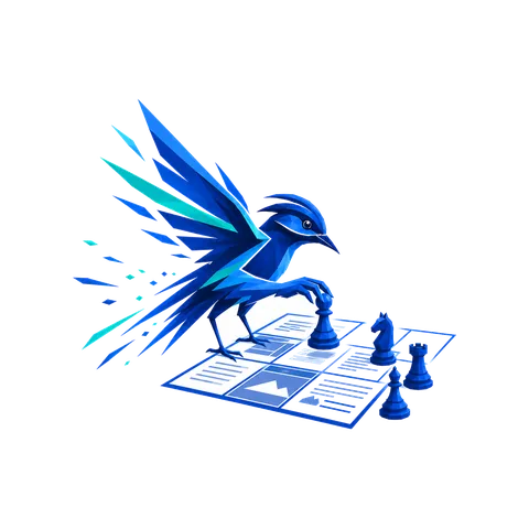 A bird moving a chess piece on a map of pages