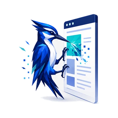 A woodpecker inspecting a window of a website