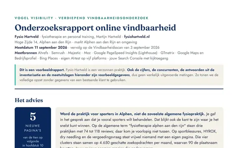 De eerste pagina van een Vindbaarheidsonderzoek